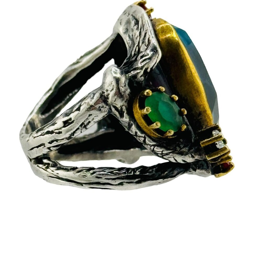 Huge Sterling Silver 925 Ruby Emerald Branch Ring… - image 6
